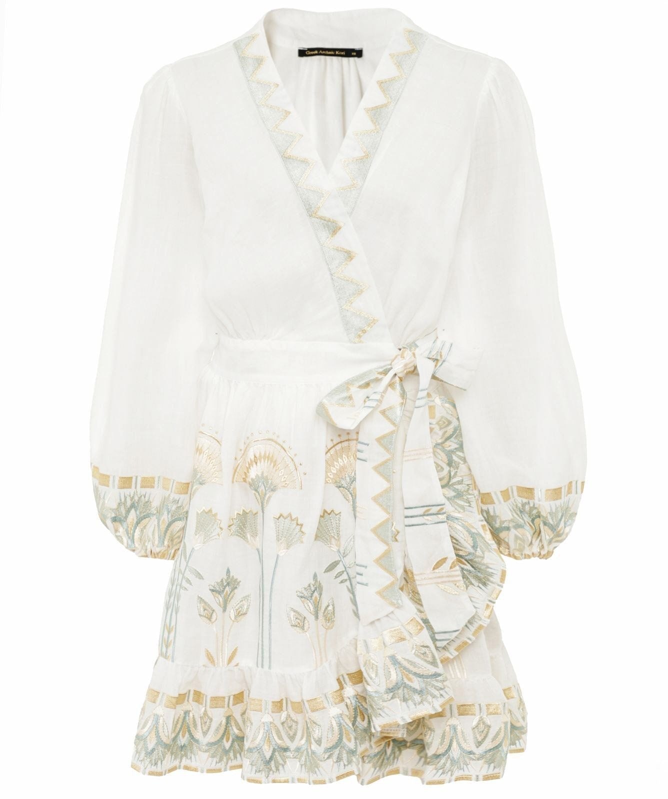 Young Ideas & Henmores -Papyrus Wrap Mini Dress -White/Multi Mint -M