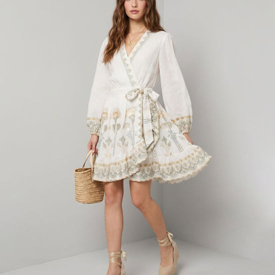 Young Ideas & Henmores -Papyrus Wrap Mini Dress -White/Multi Mint -M