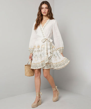 Young Ideas & Henmores -Papyrus Wrap Mini Dress -White/Multi Mint -M