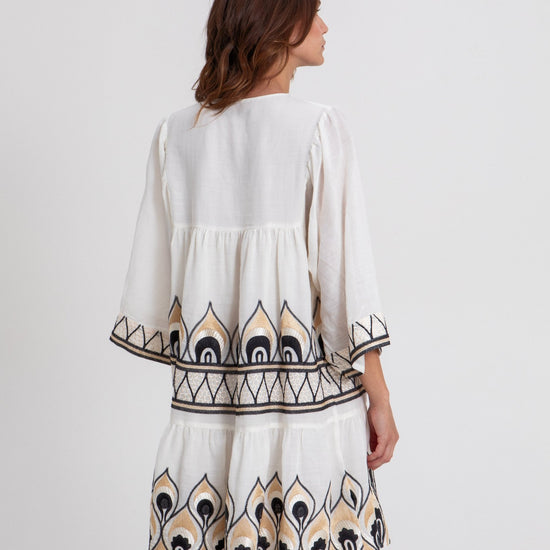 Young Ideas & Henmores -Phoenix Tiered Tie Top Dress -Natural/Black Multi -L