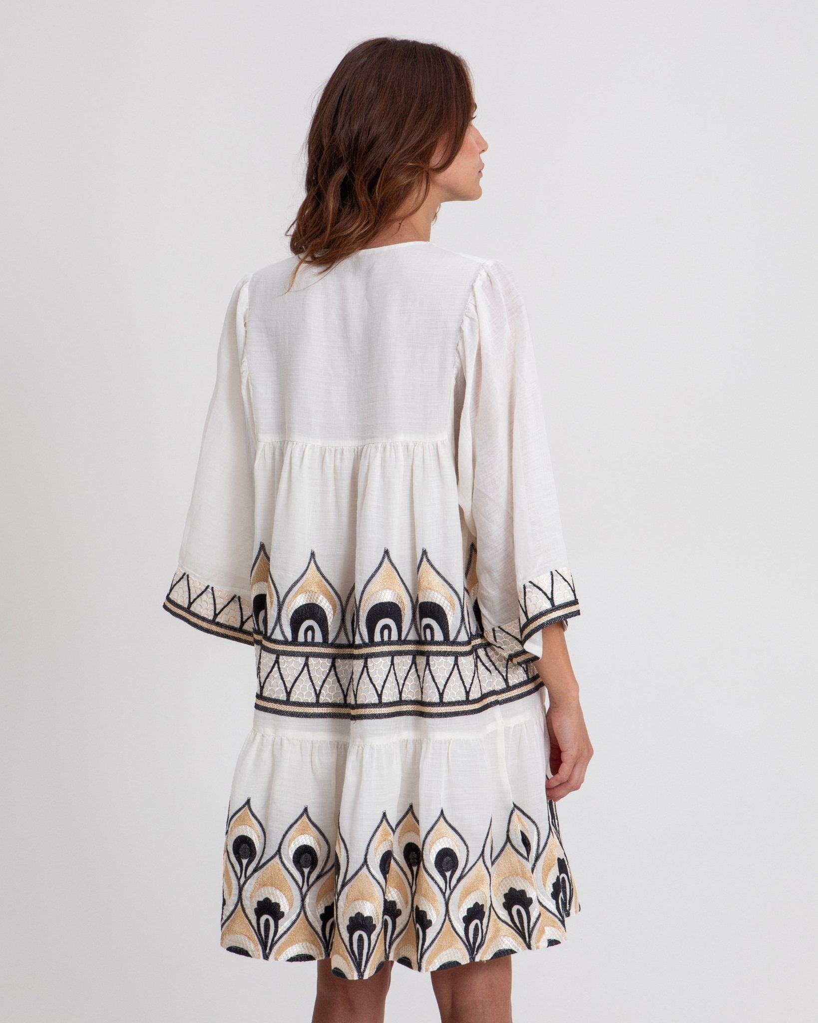 Young Ideas & Henmores -Phoenix Tiered Tie Top Dress -Natural/Black Multi -L