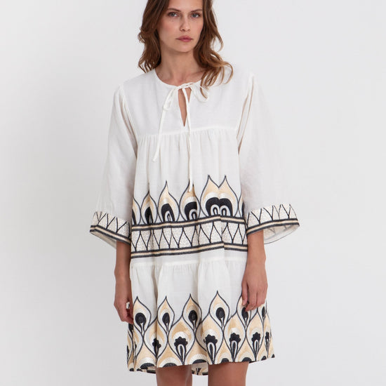 Young Ideas & Henmores -Phoenix Tiered Tie Top Dress -Natural/Black Multi -L