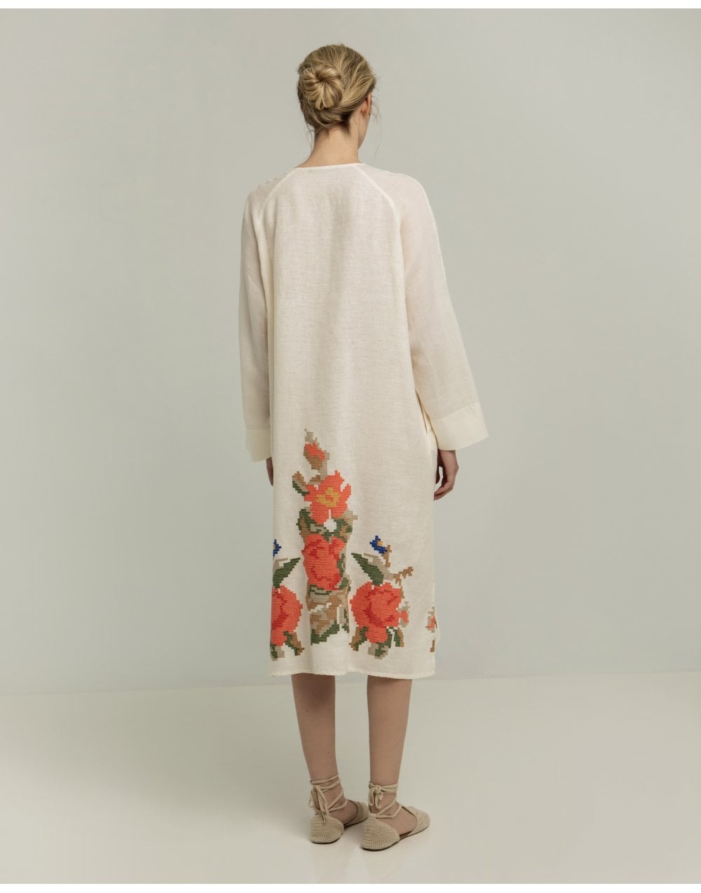 Young Ideas/Henmores - Rose V Neck Side Split Oversized Linen Dress - 1114 White - XS