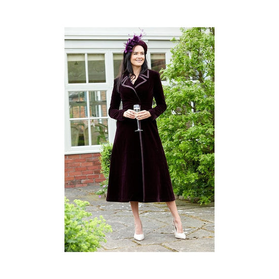 Young Ideas/Henmores - Isla Long Velvet Dress Coat - Purple - 8