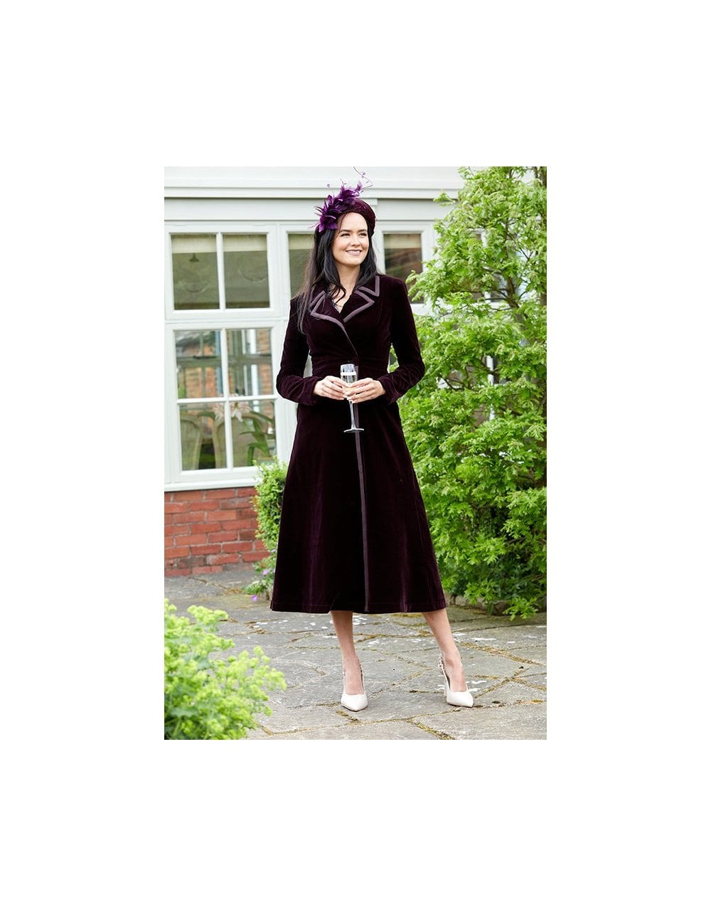 Young Ideas/Henmores - Isla Long Velvet Dress Coat - Purple - 8