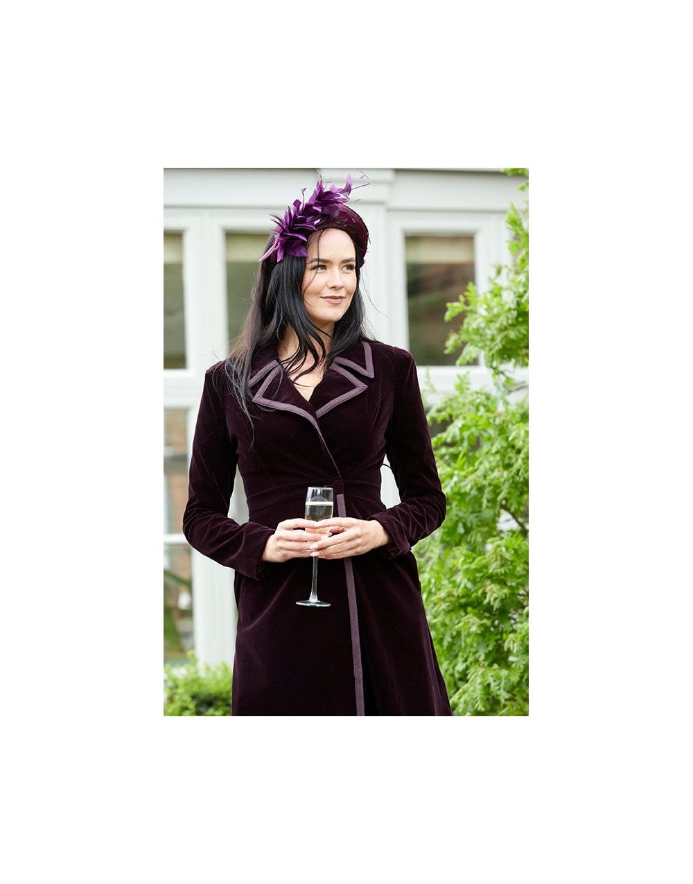Young Ideas/Henmores - Isla Long Velvet Dress Coat - Purple - 8