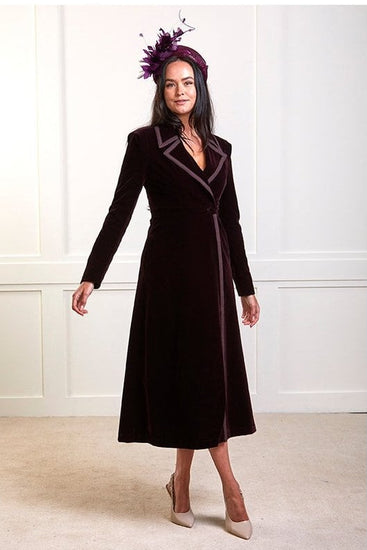 Young Ideas/Henmores - Isla Long Velvet Dress Coat - Purple - 8