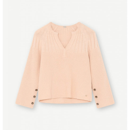 Young Ideas/Henmores - Selma Button Detail Ribbed Knit Top - 3701 Light Pink - XS