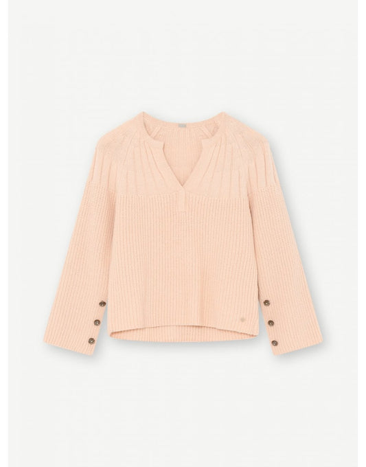 Young Ideas/Henmores - Selma Button Detail Ribbed Knit Top - 3701 Light Pink - XS