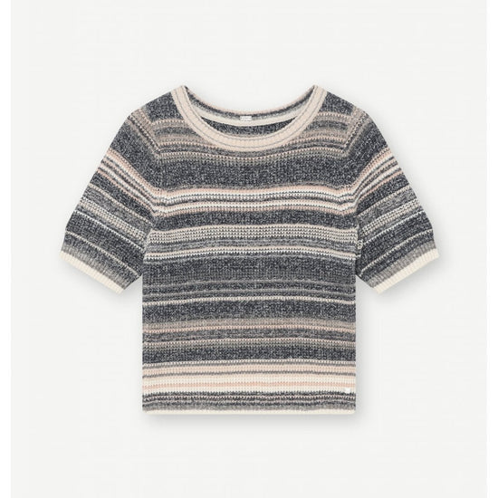 Young Ideas/Henmores - Shanne Striped Short Sleeve Knitted Jumper - 3785 Brown Multi - XS