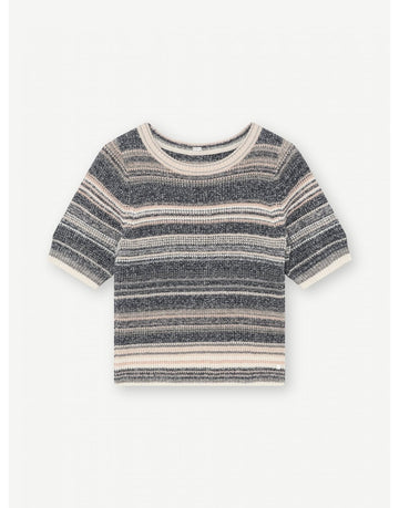 Young Ideas/Henmores - Shanne Striped Short Sleeve Knitted Jumper - 3785 Brown Multi - XS