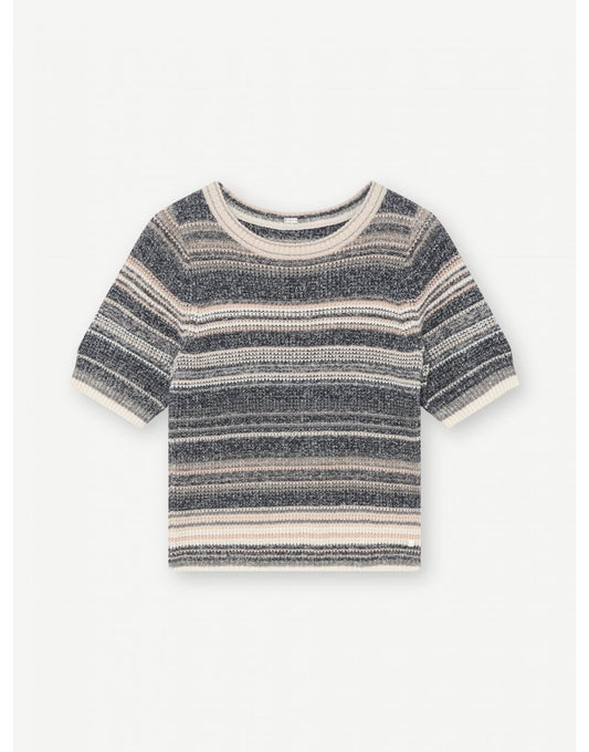 Young Ideas/Henmores - Shanne Striped Short Sleeve Knitted Jumper - 3785 Brown Multi - XS