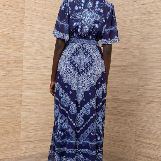 Young Ideas/Henmores - Alitzel Paisley Elasticated Waist Midi Dress - Navy - S