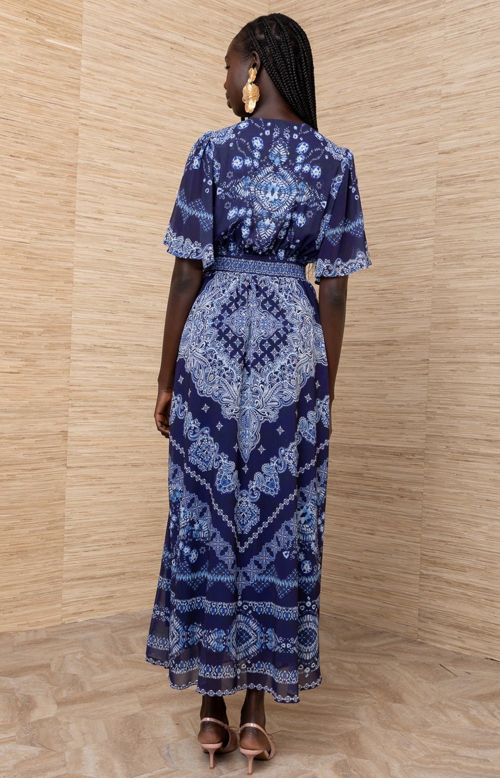 Young Ideas/Henmores - Alitzel Paisley Elasticated Waist Midi Dress - Navy - S