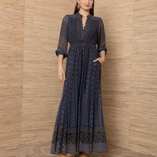 Young Ideas & Henmores -Blythe Geometric Print Dress -Navy -S