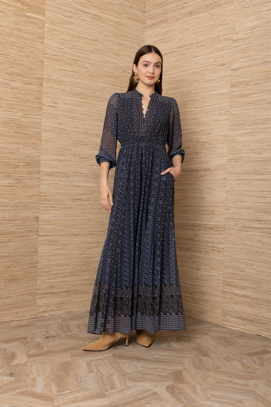 Young Ideas & Henmores -Blythe Geometric Print Dress -Navy -S