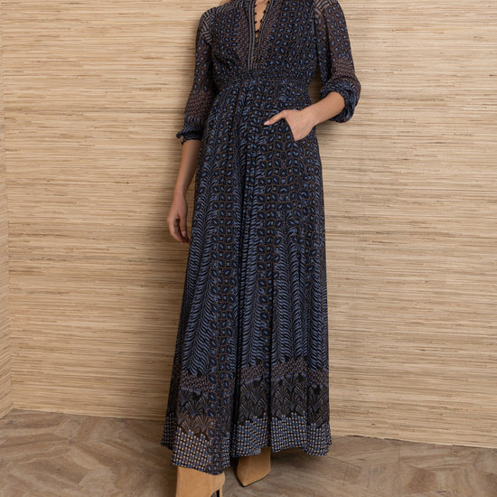 Young Ideas & Henmores -Blythe Geometric Print Dress -Navy -S