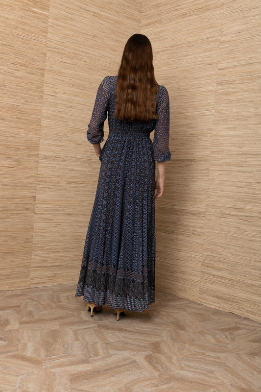 Young Ideas & Henmores -Blythe Geometric Print Dress -Navy -S