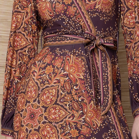 Young Ideas & Henmores -Bronya Faux Wrap Dress -Plum -S