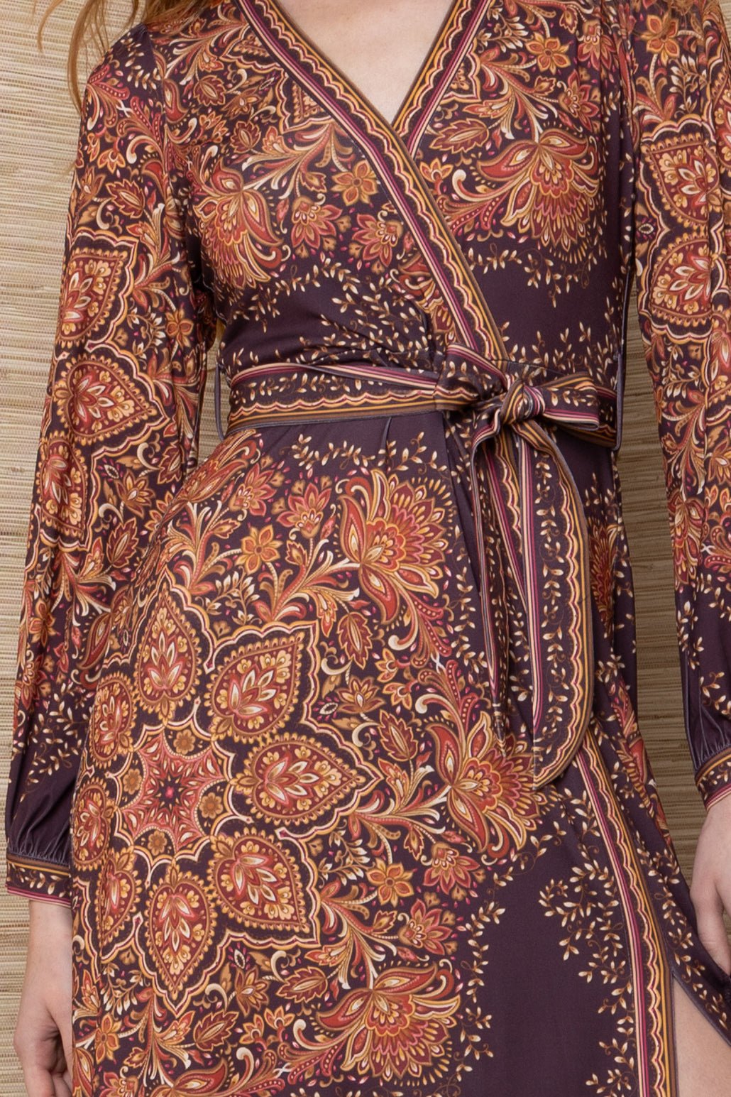 Young Ideas & Henmores -Bronya Faux Wrap Dress -Plum -S