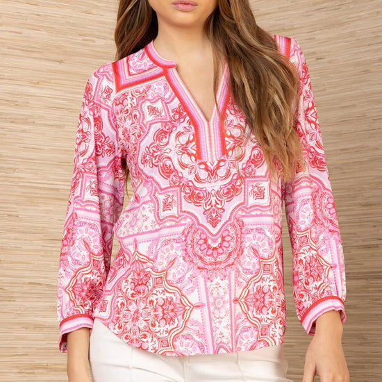 Young Ideas/Henmores - Callahan Geometric Jersey Top - Red/Pink - S