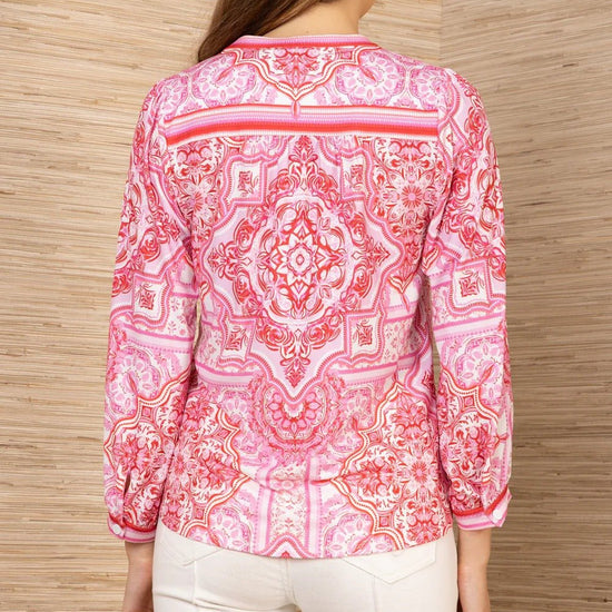Young Ideas/Henmores - Callahan Geometric Jersey Top - Red/Pink - S