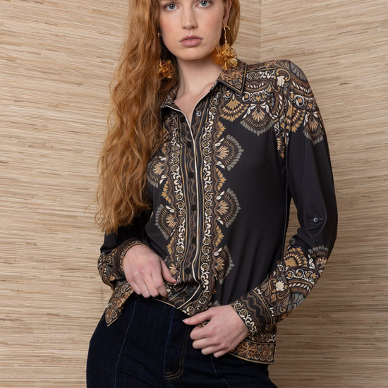 Young Ideas & Henmores -Carla Contrast Print Blouse -Black -S