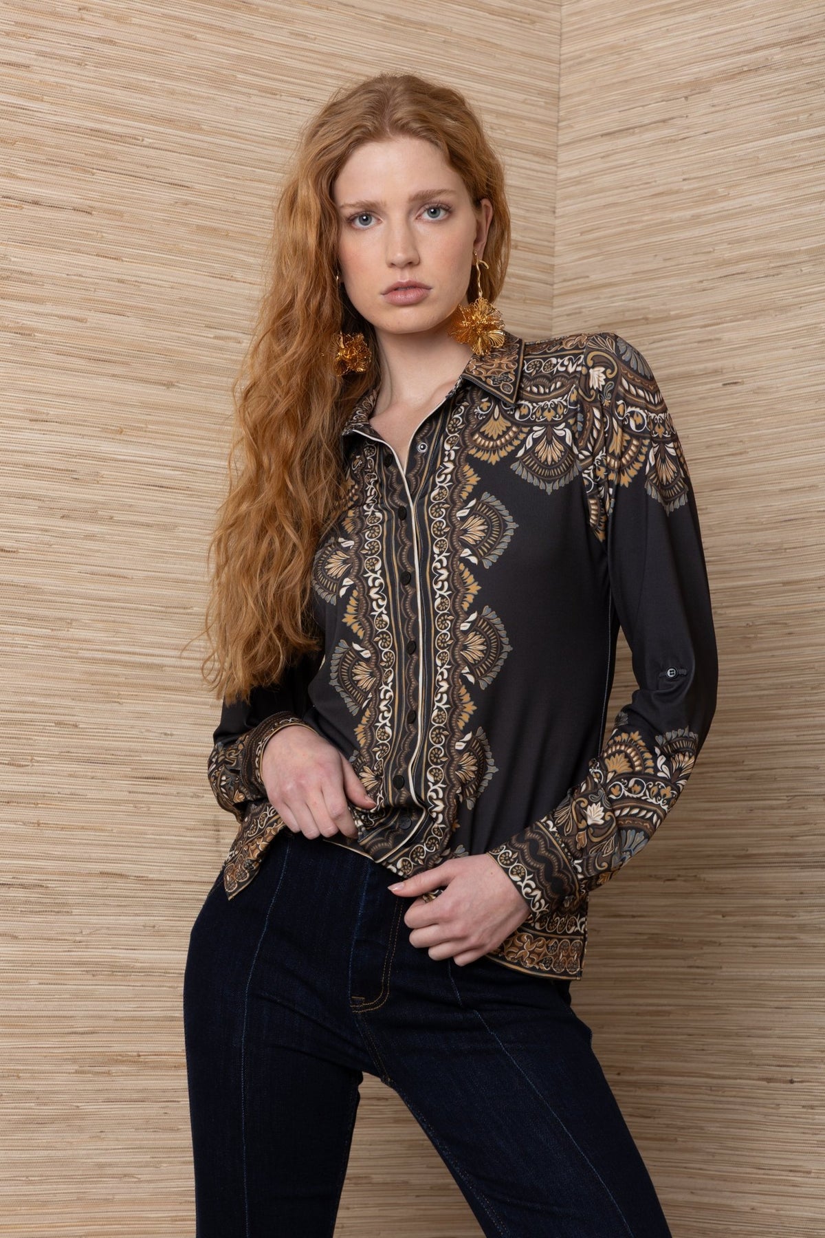 Young Ideas & Henmores -Carla Contrast Print Blouse -Black -S