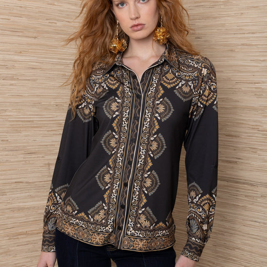 Young Ideas & Henmores -Carla Contrast Print Blouse -Black -S