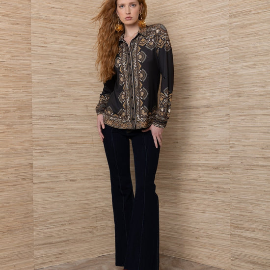 Young Ideas & Henmores -Carla Contrast Print Blouse -Black -S
