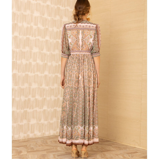 Young Ideas/Henmores - Ellison Floral 1/2 Sleeve V Neck Midi Dress - pink - S