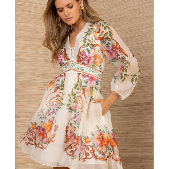 Young Ideas/Henmores - Frida Soft Floral Long Sleeve Mini Dress - ivory - S
