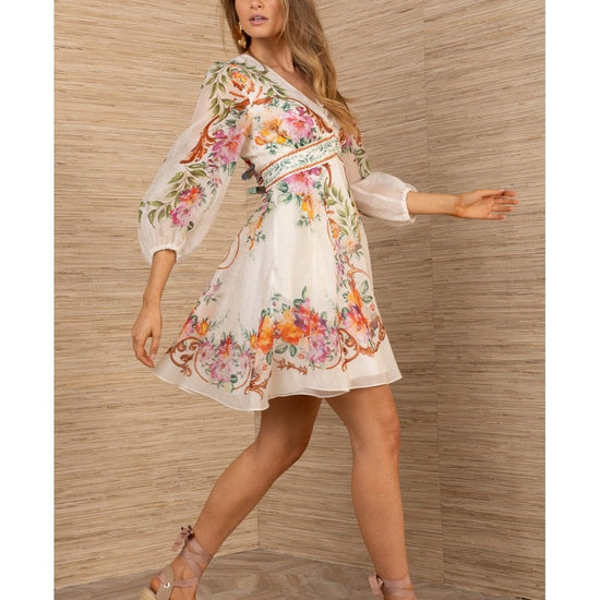Young Ideas/Henmores - Frida Soft Floral Long Sleeve Mini Dress - ivory - S