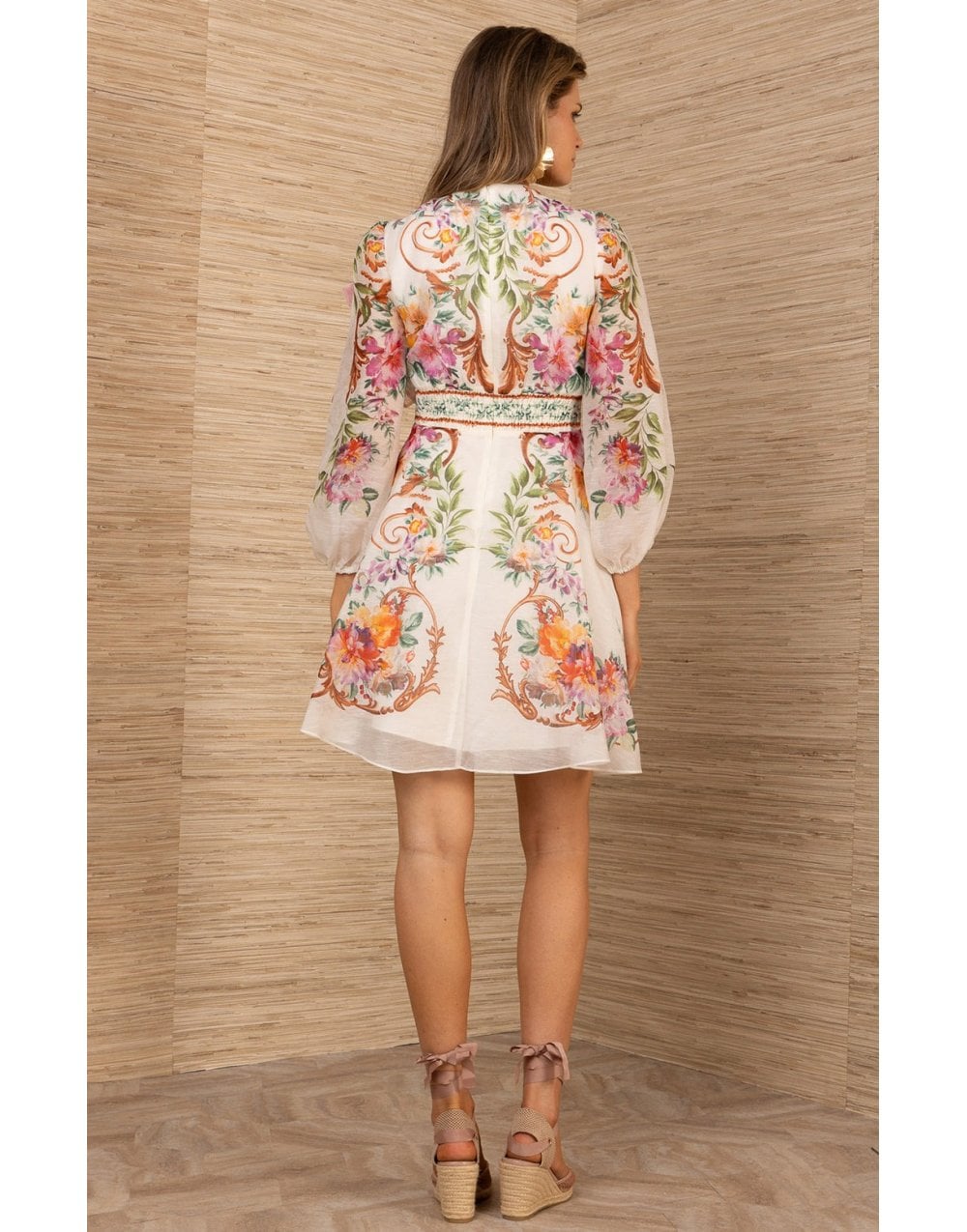 Young Ideas/Henmores - Frida Soft Floral Long Sleeve Mini Dress - ivory - S