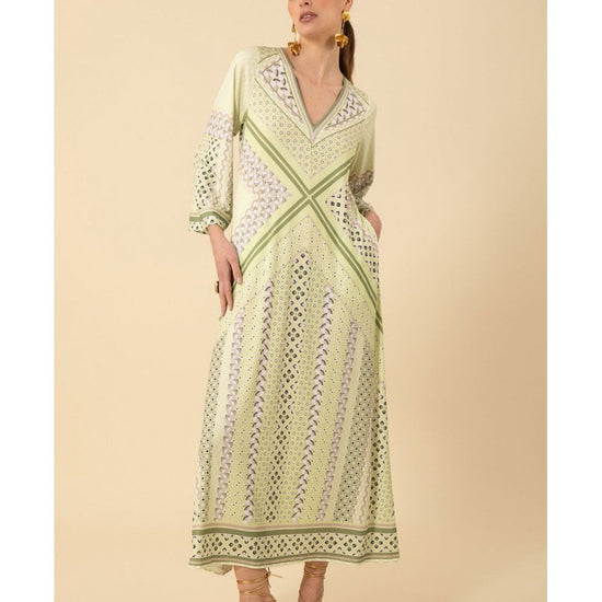 Young Ideas/Henmores - Henley Geometric Jersey Midi Dress - Olive Green - S