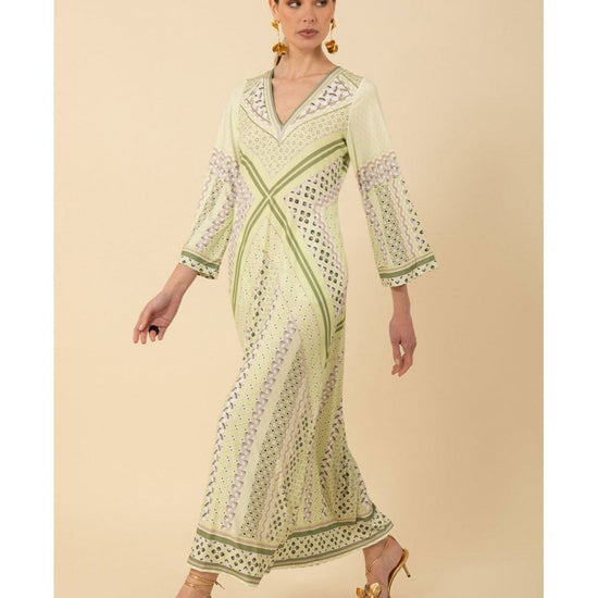 Young Ideas/Henmores - Henley Geometric Jersey Midi Dress - Olive Green - S