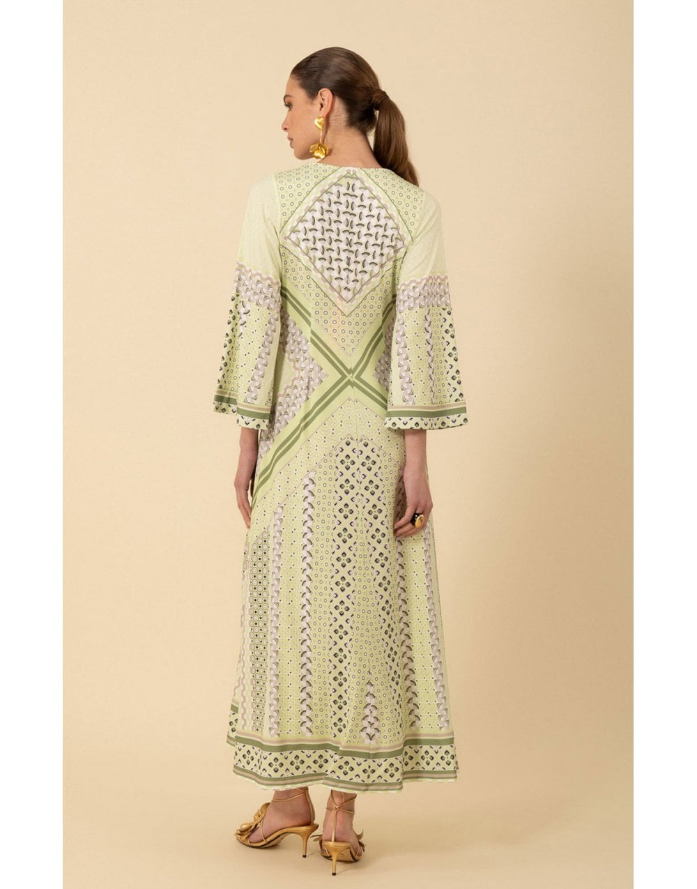 Young Ideas/Henmores - Henley Geometric Jersey Midi Dress - Olive Green - S