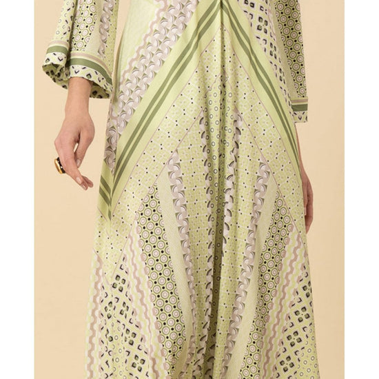 Young Ideas/Henmores - Henley Geometric Jersey Midi Dress - Olive Green - S