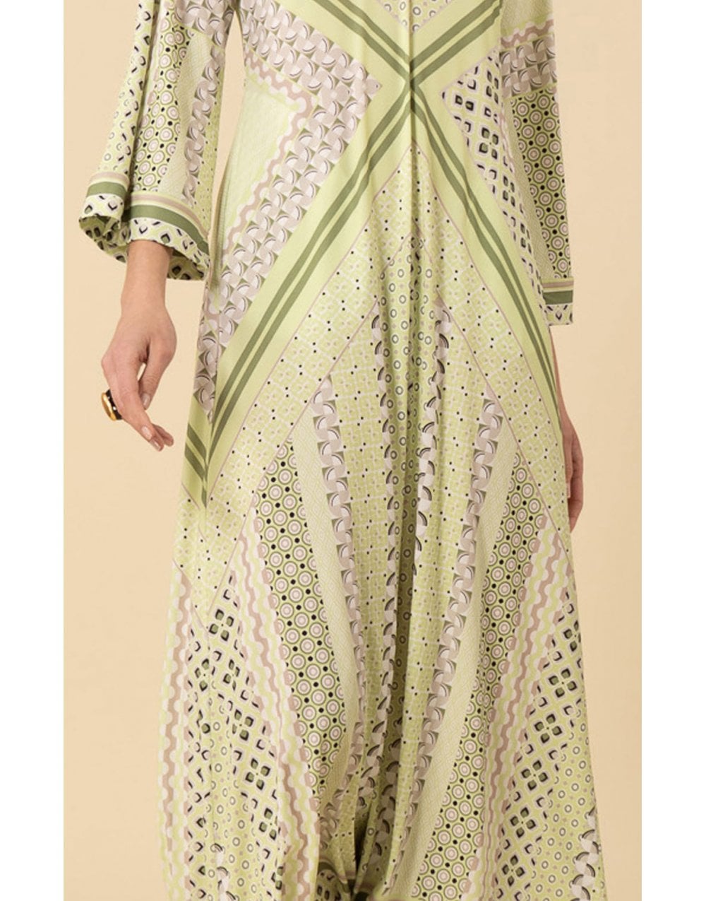 Young Ideas/Henmores - Henley Geometric Jersey Midi Dress - Olive Green - S