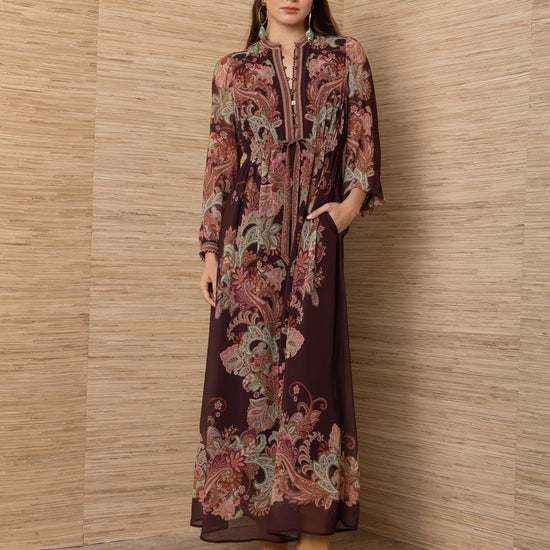 Young Ideas & Henmores -Isolde Contrast Print Long Dress -Wine -S