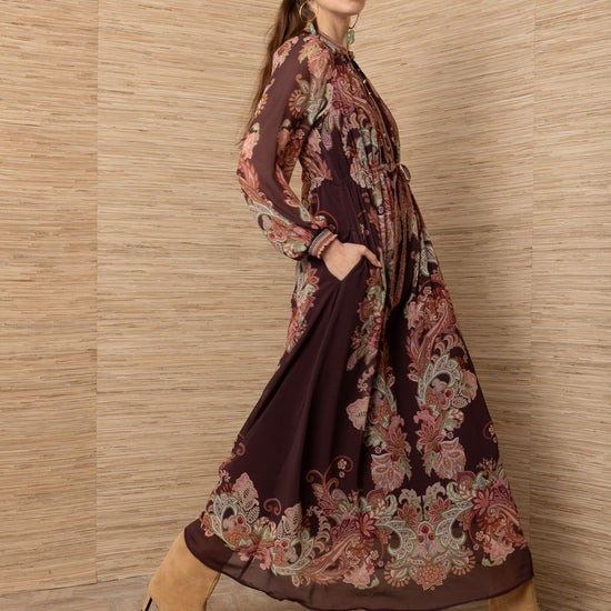 Young Ideas & Henmores -Isolde Contrast Print Long Dress -Wine -S