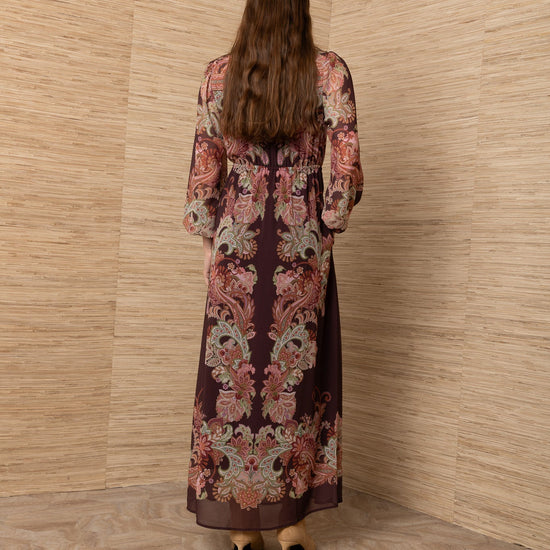 Young Ideas & Henmores -Isolde Contrast Print Long Dress -Wine -S