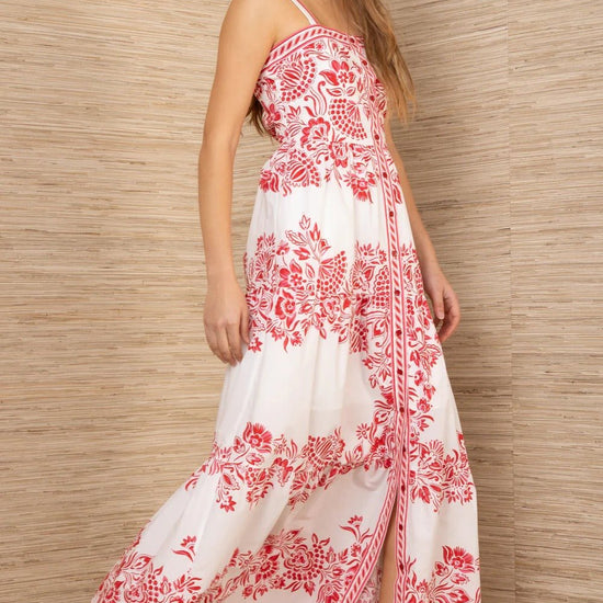 Young Ideas & Henmores - Jream Busy Floral Button Detail Midi Dress - Red - S