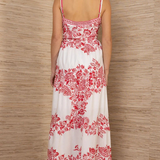 Young Ideas & Henmores - Jream Busy Floral Button Detail Midi Dress - Red - S