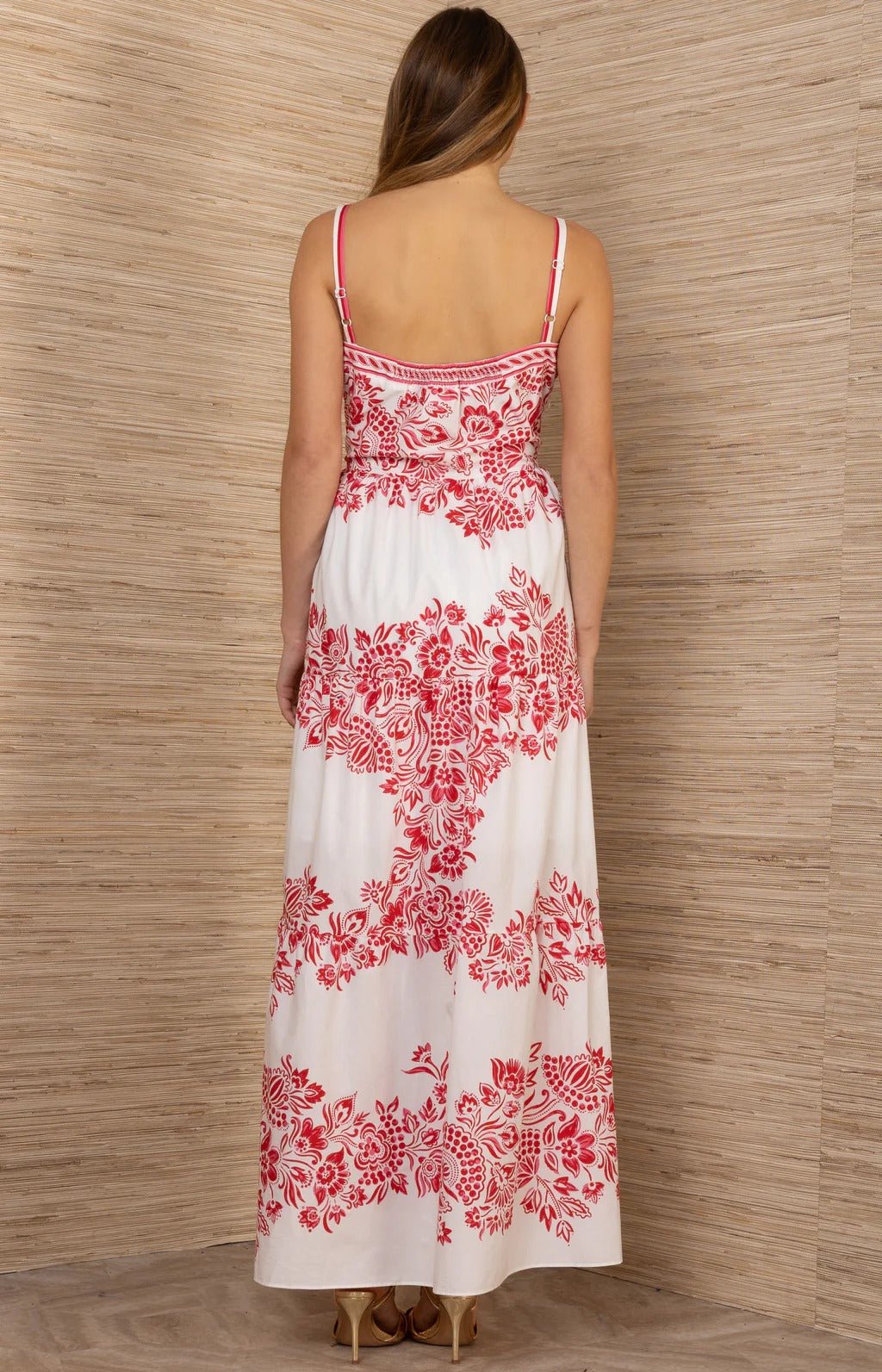 Young Ideas & Henmores - Jream Busy Floral Button Detail Midi Dress - Red - S