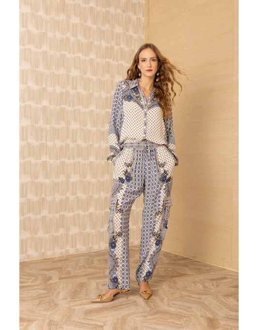 Young Ideas/Henmores - Kamari Paisley Patterned Long Sleeve Shirt - Blue - S