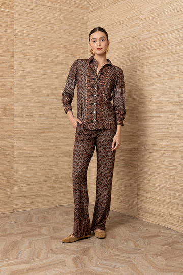 Young Ideas & Henmores -Keeley Geometric Print Blouse -Brown -S