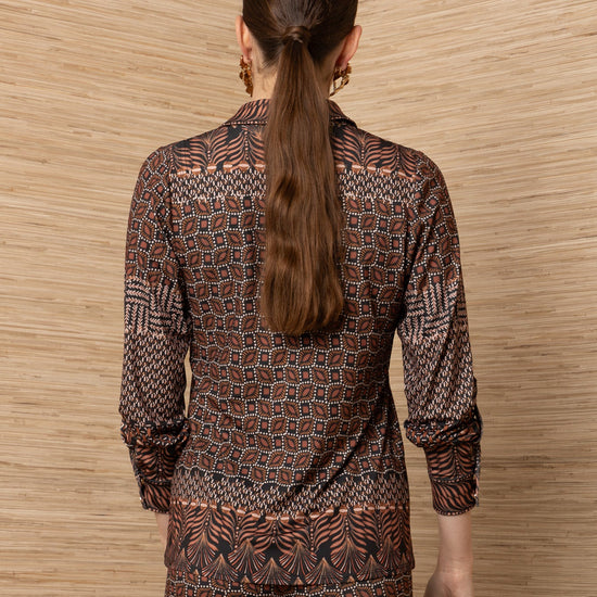 Young Ideas & Henmores -Keeley Geometric Print Blouse -Brown -S