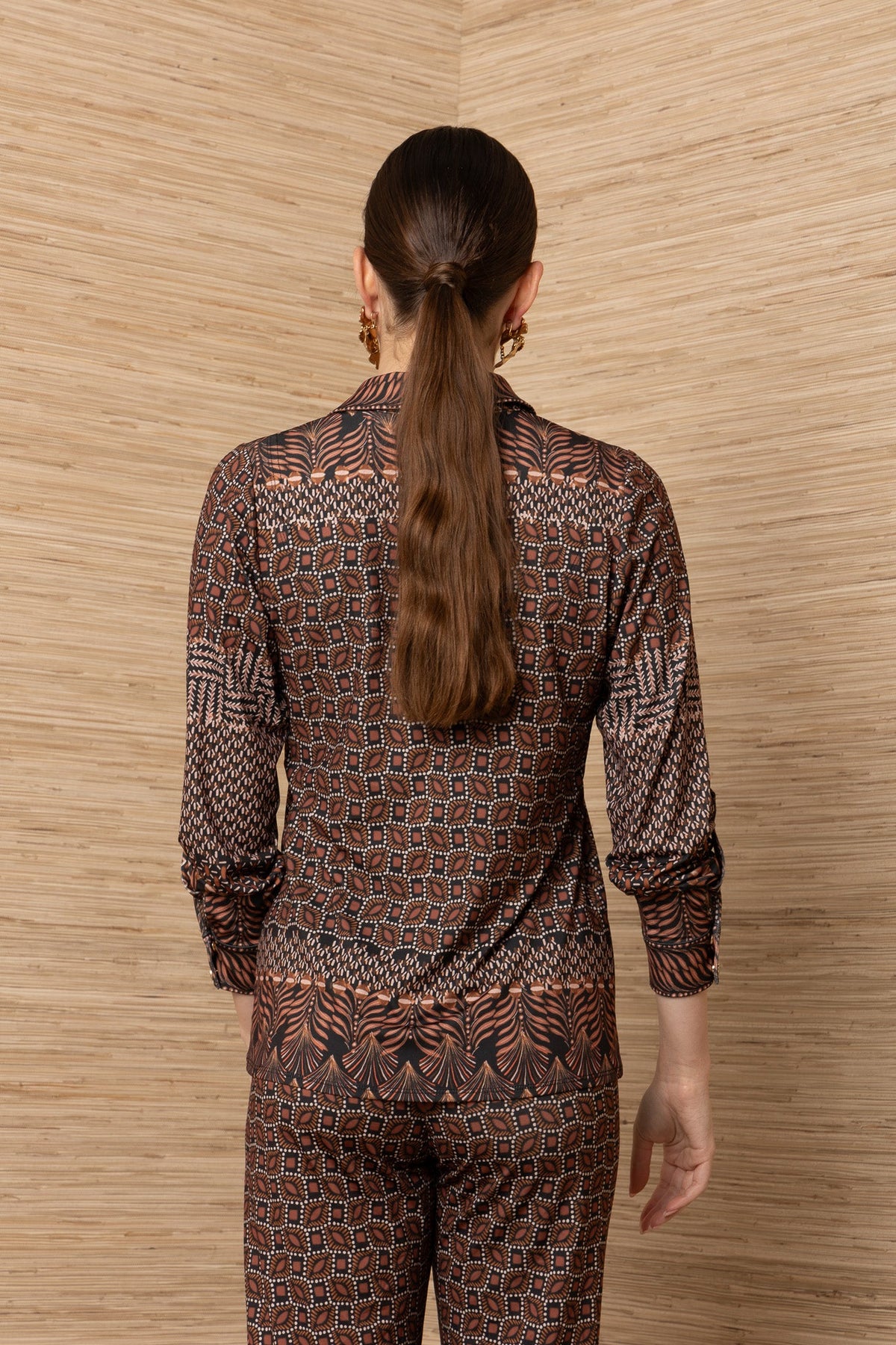 Young Ideas & Henmores -Keeley Geometric Print Blouse -Brown -S