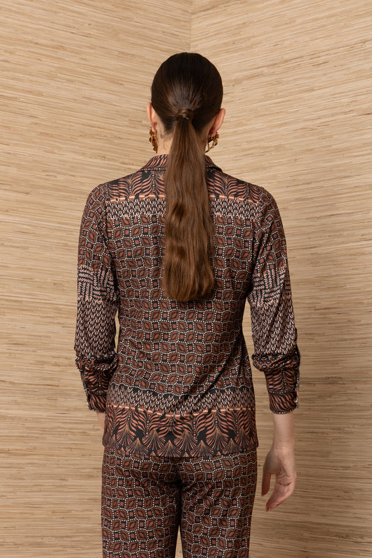 Young Ideas & Henmores -Keeley Geometric Print Blouse -Brown -S